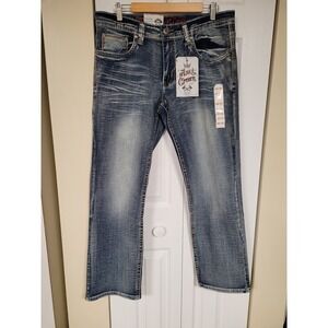 Axe Crown Mens Classic Straight Jeans Sediment Wash Embroidered Pockets 33x30